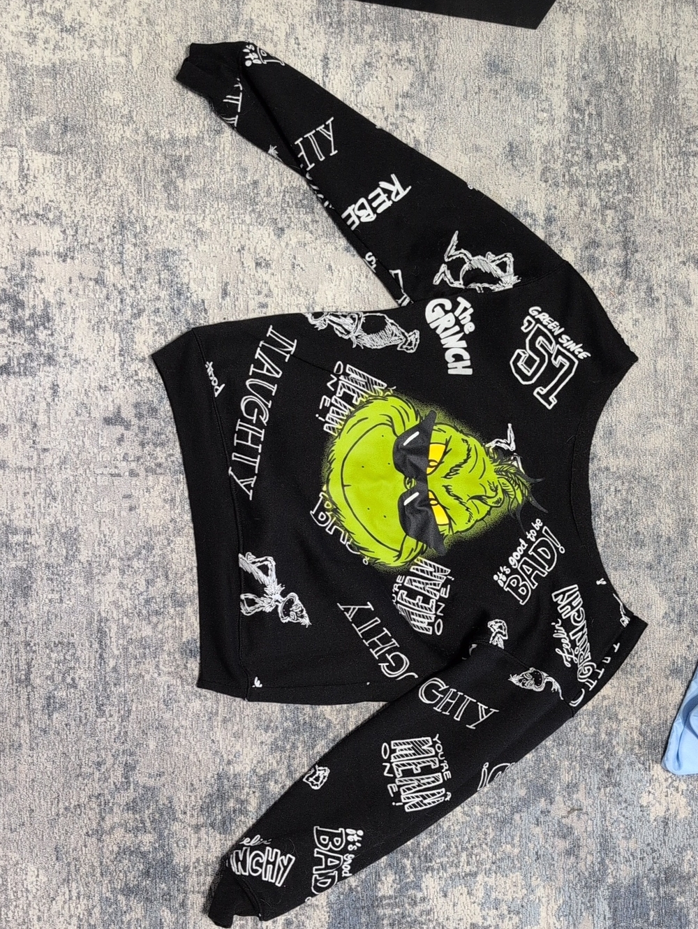 Christmas Black Grinch Graphic Sweatshirt Off Shoulder.